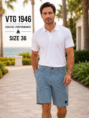 VTG 1946 Men’s Coastal Performance Stretch Shorts Blue Size 36 Resort Golf